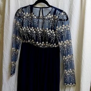 Knee Length, Blue Mesh MATERNITY Dress